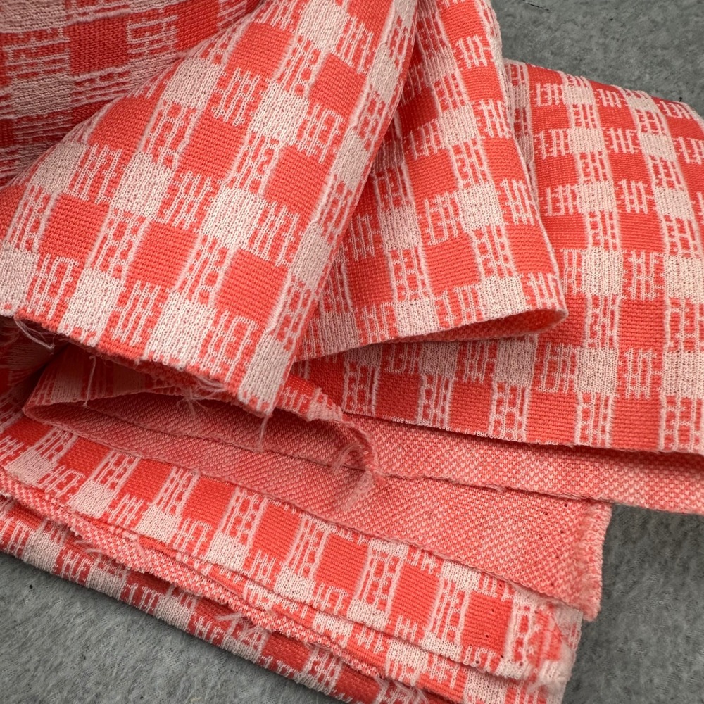 Vintage Coral Pink White Gingham Textured Woven Fabric Remnant 30x40 Irregular - Picture 5 of 6